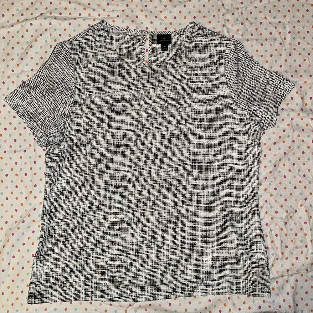 Worthington Women’s L Black & White Woven Print Blouse - Short Sleeve